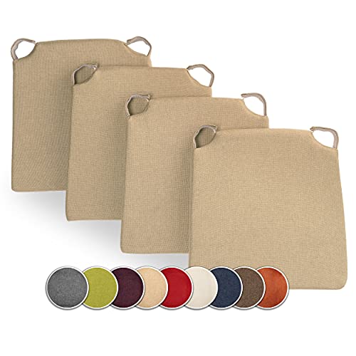 sunnypillow 4er Set Stuhlkissen mit Klettverschluss Polsterauflage Auflage für Stühle - Indoor/Outdoor - Sitzkissen Sitzauflage - Maße: 42 (vorne) | 35 (hinten) x 40 x 5 cm - Beige von sunnypillow