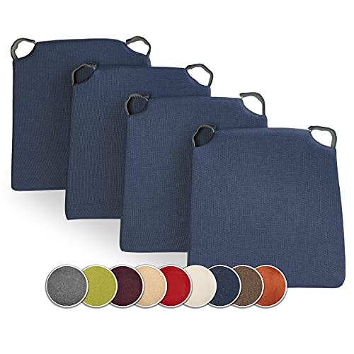 sunnypillow 4er Set Stuhlkissen mit Klettverschluss Polsterauflage Auflage für Stühle | Indoor/Outdoor | Sitzkissen Sitzauflage | Maße: 42 (vorne) | 35 (hinten) x 40 x 5 cm | Blau | von sunnypillow