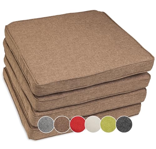 sunnypillow 4er Set Stuhlkissen wasserdicht UV-lichtecht 40 x 40 x 5cm - Polsterauflage Auflage für Stühle/Bänke - Sitzkissen Stuhlauflage für Haus und Garten - Indoor/Outdoor - Braun von sunnypillow