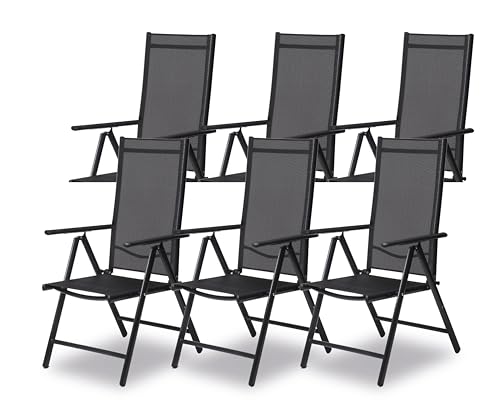 sunnypillow 6er Set Gartenstühle Hochlehner | klappbar 8-Fach verstellbare Rückenlehne mit Armlehnen | 120 kg belastbar | Aluminium Klappsessel für Garten Balkon Terrassen wetterfest | Anthrazit von sunnypillow