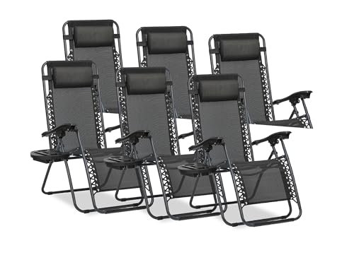 sunnypillow 6er Set Sonnenliegen Liegestuhl klappbar mit Getränkehalter - Gartenstühle für Garten Balkon - Gartenliege wetterfest/Outdoor - Relaxliege verstellbare Rückenlehne mit Armlehnen von sunnypillow