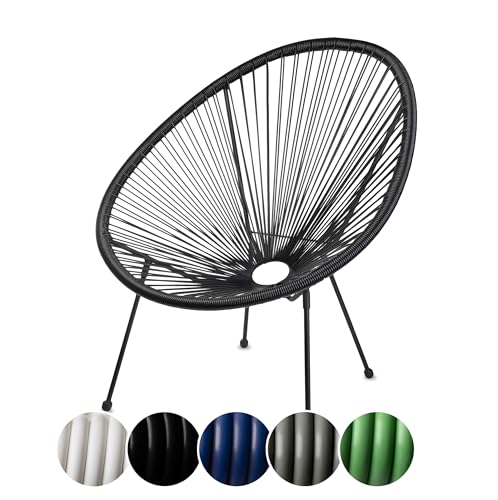 sunnypillow Acapulco Gartenstuhl - gemütlicher Loungesessel für Wohnzimmer, Terrasse, Garten, Balkon Sessel Stuhl - Korbsessel Gartensessel im Retro Design - Outdoor/Indoor - Schwarz von sunnypillow