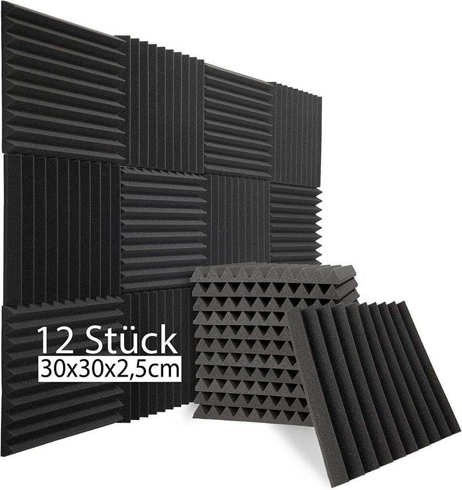 sunnypillow Akustikplatte 12er Set Akustikschaumstoff Schalldämmmatten zur effektiven Akustik, 12 Stück, 30x30x2.5cm von sunnypillow