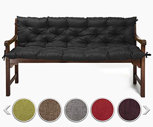 sunnypillow Bankauflage für Gartenbank Outdoor - Sitzkissen und Rückenkissen für Bank 120 x 40 x 40 cm - Polsterauflage für Hollywoodschaukel, Gartenschaukelkissen - Gartenkissen, Bankkissen Schwarz von sunnypillow