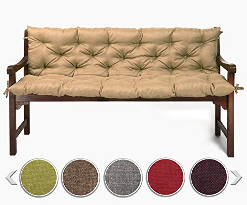 sunnypillow Bankauflage für Gartenbank Outdoor - Sitzkissen und Rückenkissen für Bank 140 x 40 x 40 cm - Polsterauflage für Hollywoodschaukel, Gartenschaukelkissen - Gartenkissen, Bankkissen Beige von sunnypillow
