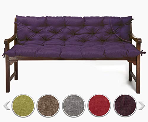 sunnypillow Bankauflage für Gartenbank Outdoor - Sitzkissen und Rückenkissen für Bank 150 x 50 x 50 cm - Polsterauflage für Hollywoodschaukel, Gartenschaukelkissen - Gartenkissen, Bankkissen Violett von sunnypillow