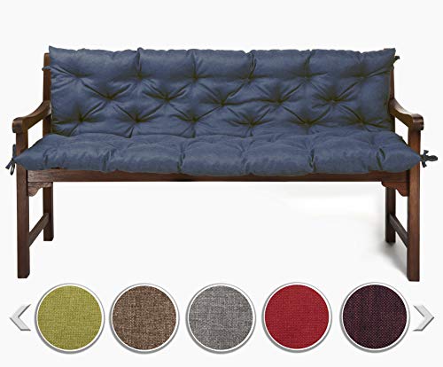 sunnypillow Bankauflage für Gartenbank Outdoor - Sitzkissen und Rückenkissen für Bank 160 x 40 x 40 cm - Polsterauflage für Hollywoodschaukel, Gartenschaukelkissen - Gartenkissen, Bankkissen Blau von sunnypillow