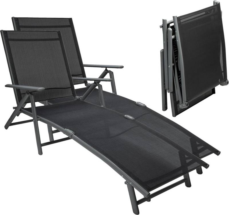 sunnypillow Gartenliege Sonnenliege klappbar - 150 kg belastbar Anthrazit, 2 St., Stückzahl: 2 von sunnypillow