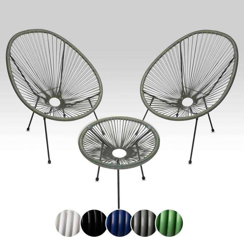 sunnypillow Gartenstuhl 2er Set Acapulco Gartenstühle mit Tisch, Grau von sunnypillow