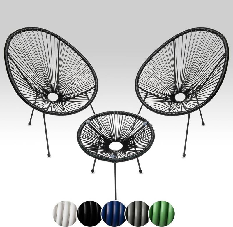 sunnypillow Gartenstuhl 2er Set Acapulco Gartenstühle mit Tisch, Schwarz von sunnypillow