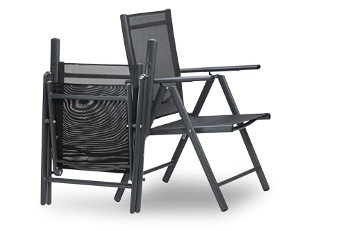sunnypillow Gartenstuhl Niedriglehner | klappbar 8-Fach verstellbare Rückenlehne mit Armlehnen | 120 kg belastbar | Aluminium Klappsessel Klappstuhl für Garten Balkon Terrassen | Anthrazit von sunnypillow