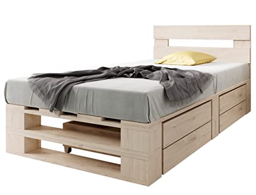 sunnypillow Palettenbett M2 aus Holz 100 x 200 cm mit Kopfteil und 2 Bettkästen Stabiles Holzbett Seniorenbett Kinderbett erhöhtes Einzelbett Bettgestell Futonbett Komforthöhe Naturholz sunnypillow Palettenbett M2 aus Holz 100 x 200 cm mit Kopfteil und 2 Bettkästen Stabiles Holzbett Seniorenbett Kinderbett erhöhtes Einzelbett Bettgestell Futonbett Komforthöhe Naturholz von sunnypillow