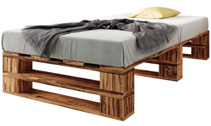 sunnypillow Palettenbett M2 mit Lattenrost, 120 x 200 cm Geflammt von sunnypillow