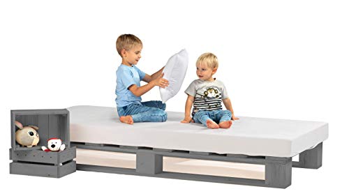 sunnypillow Palettenbett aus Holz Holzbett 90x200 cm Grau Massivholzbett Bett aus Paletten Palettenmöbel Fichte europalette Anthrazit 80 90 100 120 140 160 180 200 220 240 x 200 cm von sunnypillow