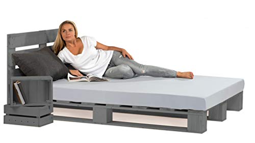 sunnypillow 140x200 cm Palettenbett mit Kopfteil Grau Massivholzbett Bett aus Paletten Palettenmöbel Fichte europalette Anthrazit Grau 80 90 100 120 140 160 180 200 220 240 x 200cm von sunnypillow