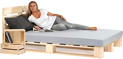 sunnypillow 240x200 cm Palettenbett mit Kopfteil Holzbett Bett aus Paletten Palettenmöbel Naturholz Fichte europalette 80 90 100 120 140 160 180 200 220 240 x 200cm sunnypillow 240x200 cm Palettenbett mit Kopfteil Holzbett Bett aus Paletten Palettenmöbel Naturholz Fichte europalette 80 90 100 120 140 160 180 200 220 240 x 200cm von sunnypillow