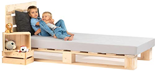 sunnypillow 80x200 cm Palettenbett mit Kopfteil Holzbett Bett aus Paletten Palettenmöbel Naturholz Fichte europalette 80 90 100 120 140 160 180 200 220 240 x 200cm sunnypillow 80x200 cm Palettenbett mit Kopfteil Holzbett Bett aus Paletten Palettenmöbel Naturholz Fichte europalette 80 90 100 120 140 160 180 200 220 240 x 200cm von sunnypillow