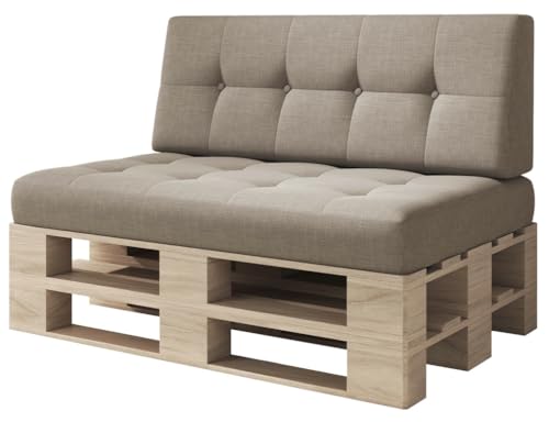 sunnypillow Palettenkissen Kaltschaum Palettenauflage Palettenpolster Palettensofa Sitzkissen Rückenlehne gesteppt 2er Set Camel von sunnypillow