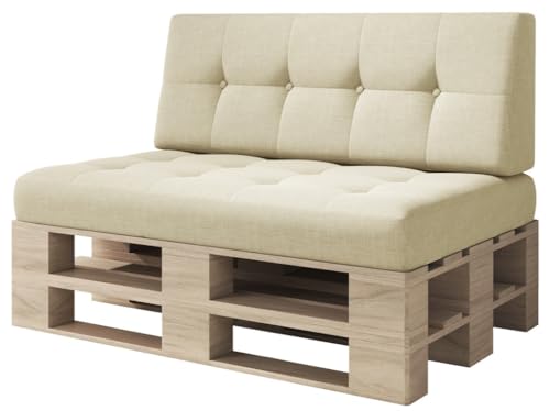 sunnypillow Palettenkissen Kaltschaum Palettenauflage Palettenpolster Palettensofa Sitzkissen Rückenlehne gesteppt 2er Set Ecru von sunnypillow