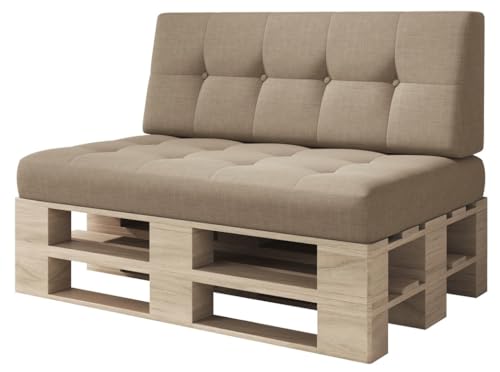 sunnypillow Palettenkissen Kaltschaum Palettenauflage Palettenpolster Palettensofa Sitzkissen Rückenlehne gesteppt 2er Set Sand von sunnypillow
