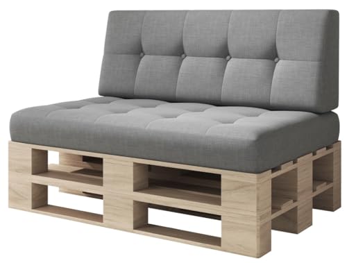 sunnypillow Palettenkissen Kaltschaum Palettenauflage Palettenpolster Palettensofa Sitzkissen Rückenlehne gesteppt 2er Set Silver von sunnypillow