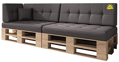 sunnypillow Palettenkissen Kaltschaum UV - beständig Outdoor/Indoor Palettenauflage Palettenpolster Palettensofa Sitzkissen Rückenlehne gesteppt 6er Set 120 x 80 Grey von sunnypillow