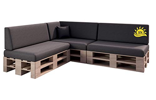 sunnypillow Palettenkissen mit abnehmbarem Bezug UV - beständig Outdoor/Indoor Kaltschaum Palettenauflage Palettenpolster Palettensofa Sitzkissen Rückenlehne 8er Set 120 x 80 Anthrazit von sunnypillow