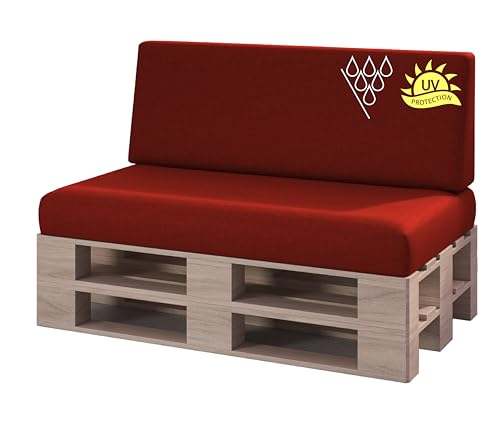 sunnypillow Palettenkissen mit abnehmbarem Bezug UV - beständig Outdoor wasserdicht Kaltschaum Palettenauflage Palettenpolster Palettensofa Sitzkissen Rückenlehne 2er Set 120 x 80 Rot von sunnypillow