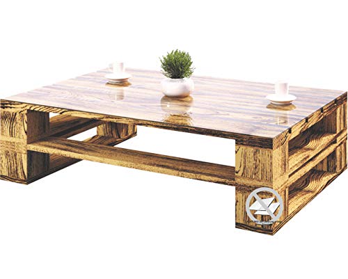 sunnypillow Palettenmöbel Gartenmöbel Set aus Holz Indoor/Outdoor Europaletten Möbel Sofa Gartensofa Bank Sessel Holztisch für Balkon Terrasse Garten | geflammt Couchtisch 120 x 80 cm Höhe : 40 cm von sunnypillow