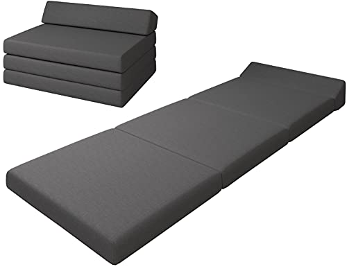 sunnypillow Premium Klappmatratze mit Kopfteil 120 x 220 x 10cm Anthrazit | 4-teilige Faltmatratze mit abnehmbarem Bezug | Schaumstoff extra dick 10cm | Matratze klappbar Gästematratze Reisematratze | von sunnypillow