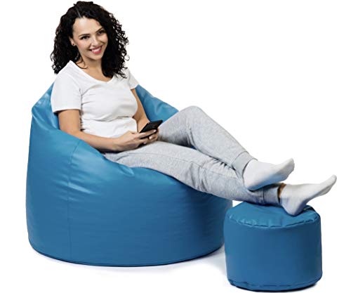 sunnypillow Premium XL Sitzsack mit Hocker Outdoor & Indoor mit 160L Styropor Füllung Sessel für Kinder & Erwachsene Sitzkissen Sofa Beanbag viele Farben zur Auswahl Blau von sunnypillow