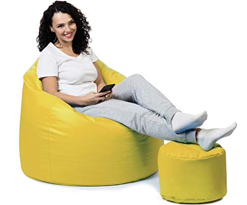 sunnypillow Premium XL Sitzsack mit Hocker Outdoor & Indoor mit 160L Styropor Füllung Sessel für Kinder & Erwachsene Sitzkissen Sofa Beanbag viele Farben zur Auswahl Gelb von sunnypillow