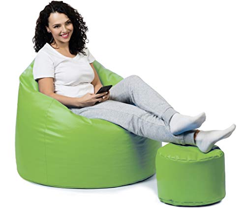 sunnypillow Premium XL Sitzsack mit Hocker Outdoor & Indoor mit 160L Styropor Füllung Sessel für Kinder & Erwachsene Sitzkissen Sofa Beanbag viele Farben zur Auswahl Grün von sunnypillow