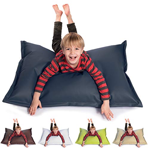 sunnypillow S Sitzsack, Sitzkissen aus Kunstleder Outdoor & Indoor 100 x 70 cm mit 60L Styropor Füllung Sessel für Kinder & Erwachsene Sofa Beanbag viele Farben und Größen zur Auswahl Anthrazit von sunnypillow