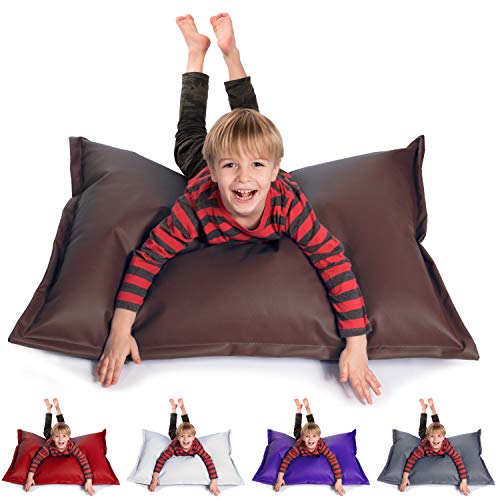 sunnypillow S Sitzsack, Sitzkissen aus Kunstleder Outdoor & Indoor 100 x 70 cm mit 60L Styropor Füllung Sessel für Kinder & Erwachsene Sofa Beanbag viele Farben und Größen zur Auswahl Mocca von sunnypillow