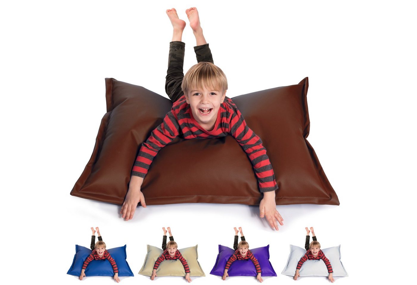 sunnypillow Sitzsack aus Kunstleder Outdoor & Indoor für Kinder & Erwachsene, 100 x 70 cm mit 60L Styropor Füllung von sunnypillow