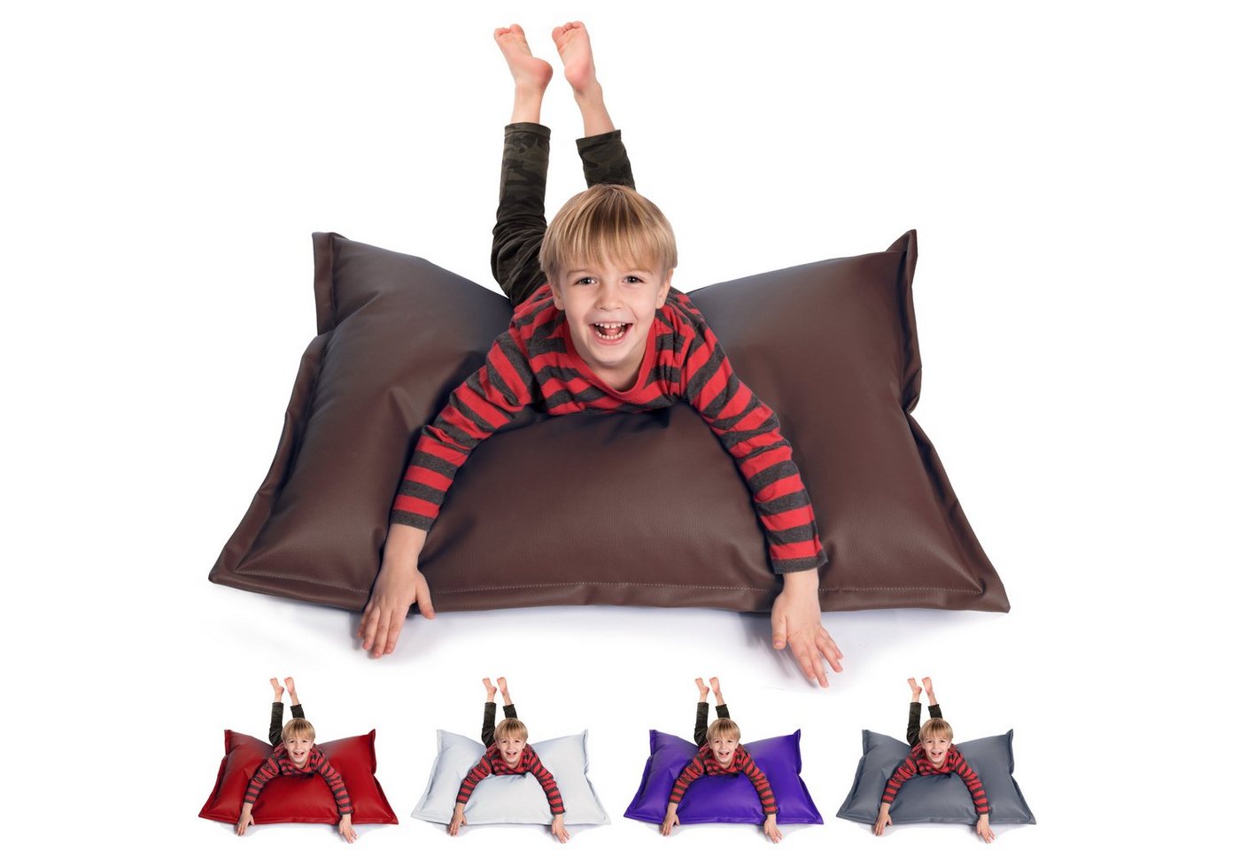 sunnypillow Sitzsack aus Kunstleder Outdoor & Indoor für Kinder & Erwachsene, 100 x 70 cm mit 60L Styropor Füllung von sunnypillow