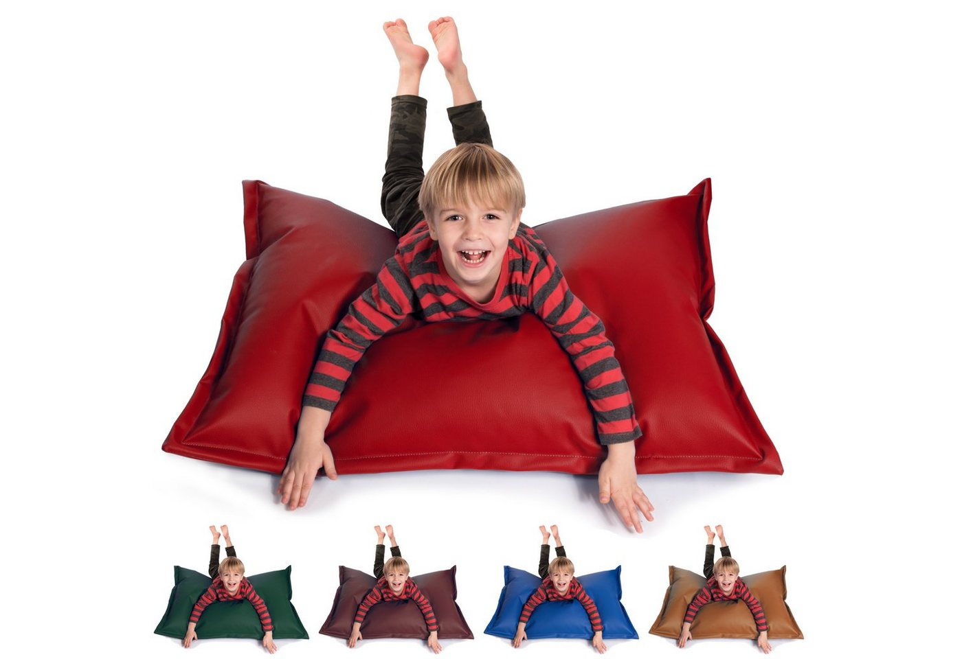 sunnypillow Sitzsack aus Kunstleder Outdoor & Indoor für Kinder & Erwachsene, 100 x 70 cm mit 60L Styropor Füllung von sunnypillow