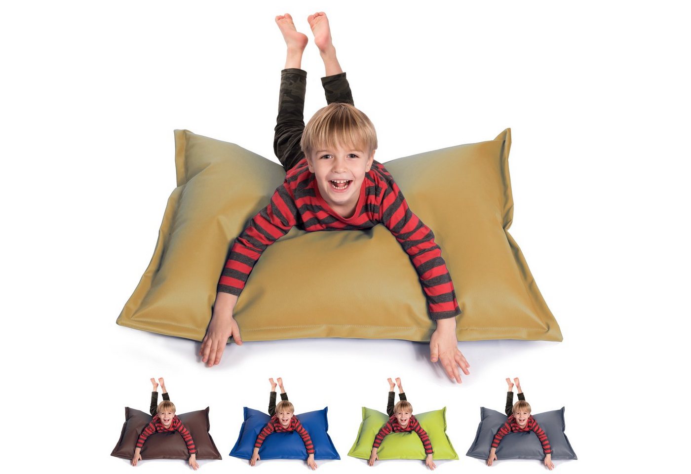 sunnypillow Sitzsack aus Kunstleder Outdoor & Indoor für Kinder & Erwachsene, 100 x 70 cm mit 60L Styropor Füllung von sunnypillow