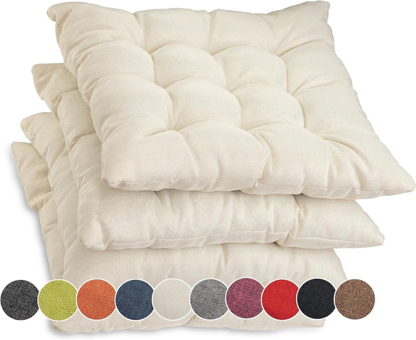 sunnypillow Stuhlkissen 4er Set Stuhlkissen mit Bändern Ontario, Ecru von sunnypillow