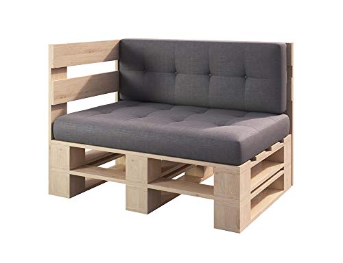 sunnypillow Palettenmöbel Gartenmöbel Set aus Holz Indoor/Outdoor Europaletten Möbel Sofa Gartensofa Bank Sessel Holztisch für Balkon Terrasse Garten | Natur Eckbank 120 x 80 cm Höhe : 30 cm von sunnypillow