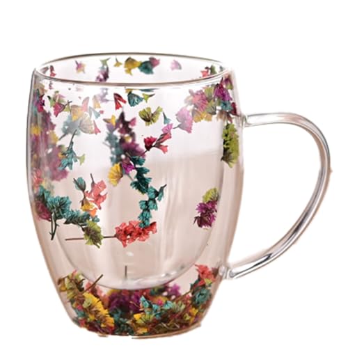 sunree 2 Stück, Füllungen, Trockene Blumen, Doppelwandiger Glasbecher mit, Hitzebeständig, für Heiße und Kalte Getränke, Tee, Kaffee, Isolierter Becher von sunree