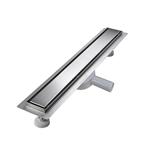 sunrik Duschrinne 100 cm, Befliesbar Duschrinne extra flach, Edelstahl Bodenablauf Komplettset mit 360°Siphon Haarsieb von sunrik