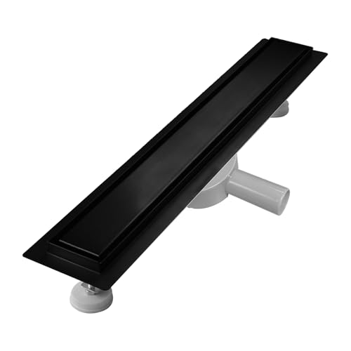 sunrik Duschrinne 70 cm, Schwarz Befliesbar Duschrinne extra flach, Edelstahl Bodenablauf Komplettset mit 360°Siphon Haarsieb von sunrik