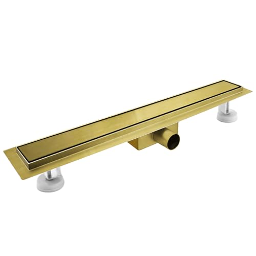 sunrik Duschrinne 80 cm, Gold Befliesbar Duschrinne extra flach, Edelstahl Bodenablauf Komplettset mit Siphon Haarsieb sunrik Duschrinne 80 cm, Gold Befliesbar Duschrinne extra flach, Edelstahl Bodenablauf Komplettset mit Siphon Haarsieb von sunrik