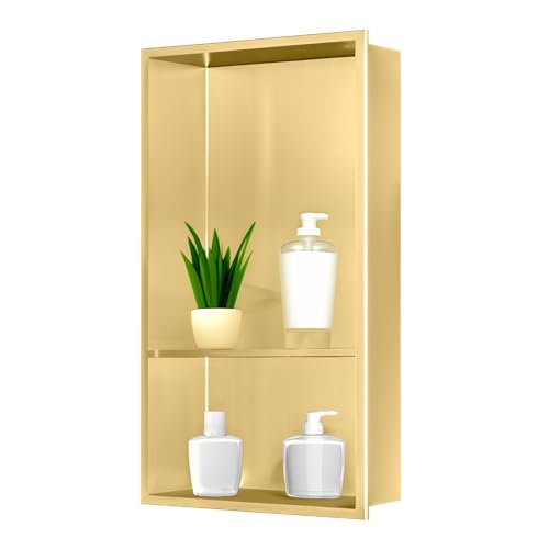 sunrik Wandnische Dusche,Wandnische Dusche Edelstahl,Wandnische Lagerung mit einem Regal（40/20cm）,Duschnische 30 * 60 * 10CM,Golden von sunrik
