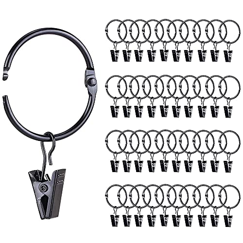 sunroot 42 Pack Gardinen Ringe zum ÖFfnen mit Clips, 1 Innen Durchmesser, Robuste, Rostfreie Dekorative Vintage VorhäNge von sunroot