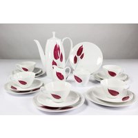 Kaffee Service Arzberg 2025 Dekor Rote Blätter Löffelhardt 50Er Jahre Porzellan von sunsetload