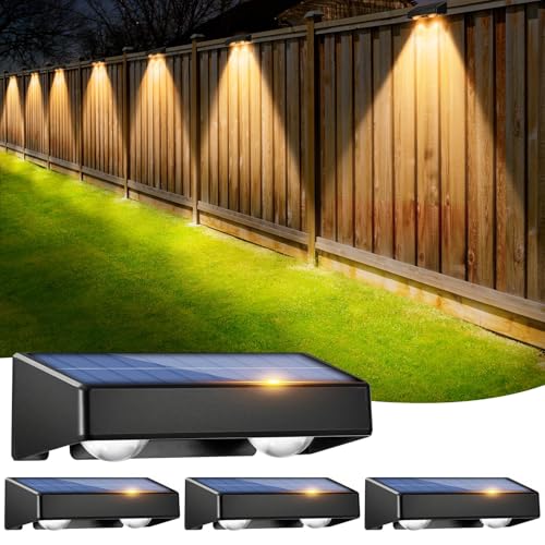 sununiny Solar Wandleuchte aussen, 4 Stück Solarlampen für Außen Solarleuchte Zäune IP65 Wasserdicht,9 Farben 11 Modi RGB Solarleuchten für Garten Pools Haus Deck Porch Zaun Terrasse Treppen von sununiny