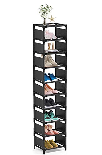 Schuhregal mit 10 Etagen, platzsparendes Organizer-Regal für hohe Schuhe, schmale Schuhregale, stapelbare Ablage für Eingangsbereich, Schrank, Schlafzimmer, Garage, Kleiderschrank, Außenbereich, Flur von sunvito